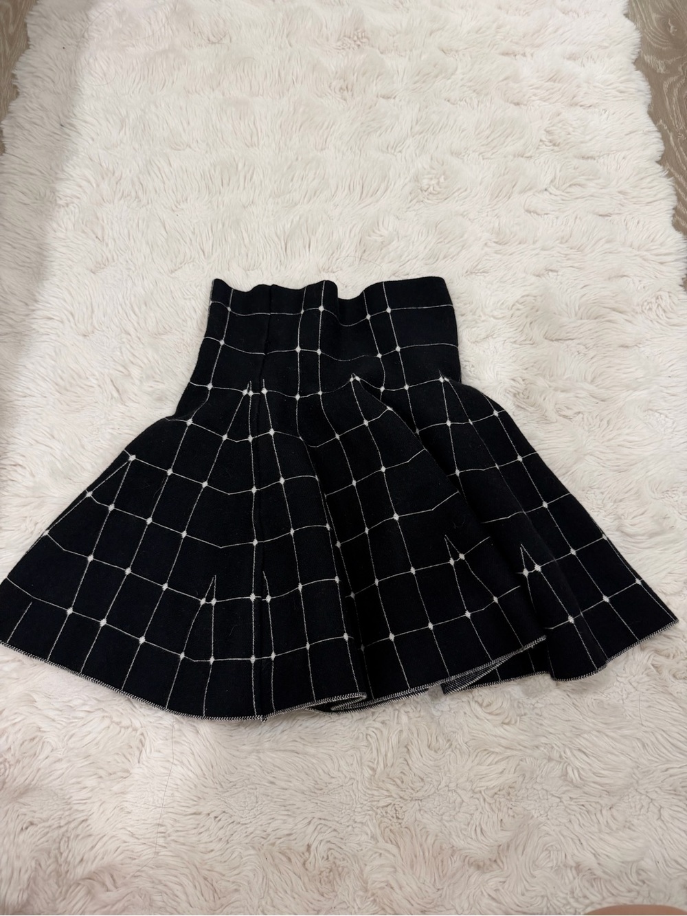 Black Windowpane Flared Knit Skirt - Women
